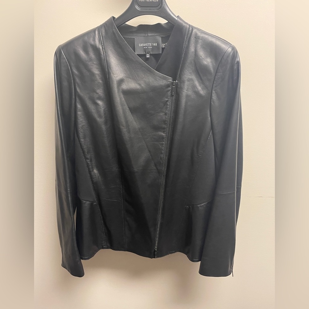 Lafayette New York 148 slanted front zip leather jacket.